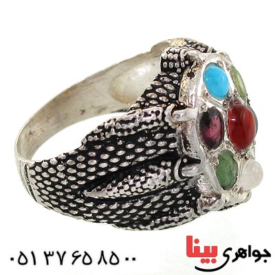 انگشتر چند جواهر مردانه مدل برجسته سیاه قلم _کد:10739