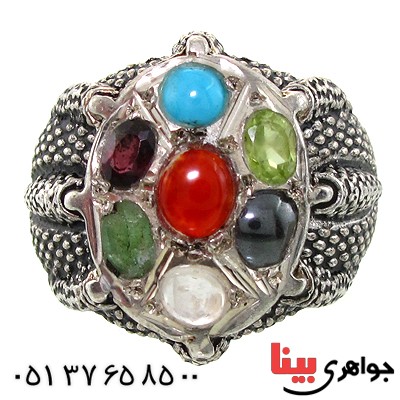 انگشتر چند جواهر مردانه مدل برجسته سیاه قلم _کد:10739