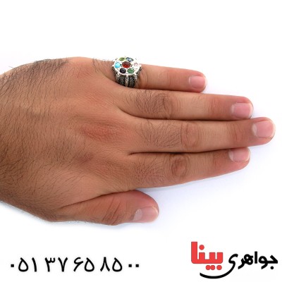 انگشتر چند جواهر مردانه مدل برجسته سیاه قلم _کد:10739