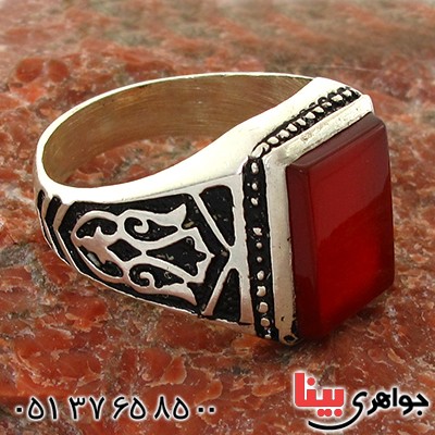 انگشتر عقیق قرمز مردانه مدل گل _کد:10749