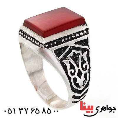 انگشتر عقیق قرمز مردانه مدل گل _کد:10749