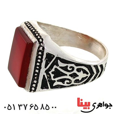 انگشتر عقیق قرمز مردانه مدل گل _کد:10749