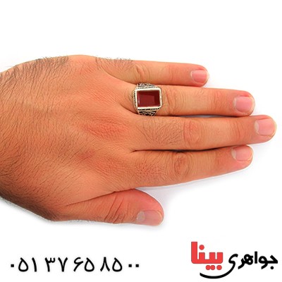 انگشتر عقیق قرمز مردانه مدل گل _کد:10749