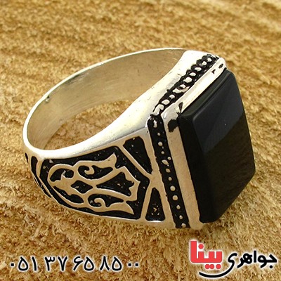 انگشتر عقیق سیاه (اونیکس) مردانه مدل گل _کد:10751