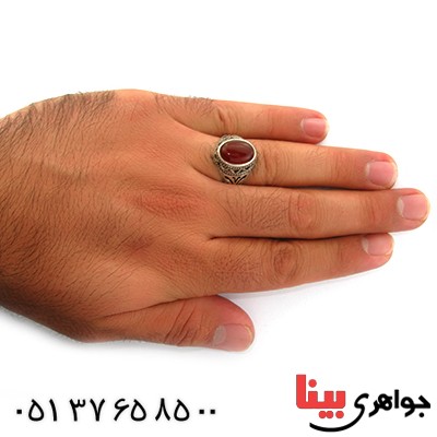 انگشتر عقیق قرمز مردانه مدل اسلیمی _کد:10754
