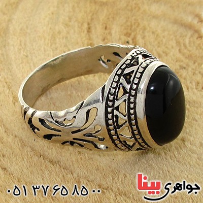 انگشتر عقیق سیاه (اونیکس) مردانه مدل اسلیمی _کد:10756