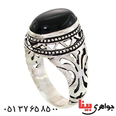انگشتر عقیق سیاه (اونیکس) مردانه مدل اسلیمی _کد:10756