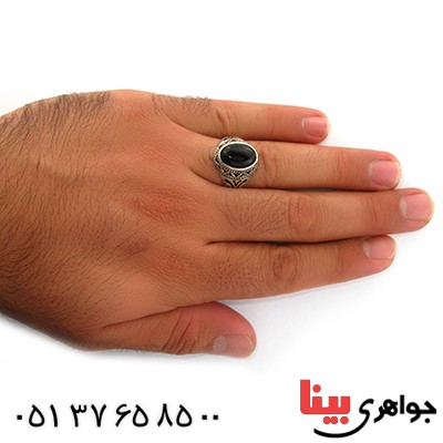 انگشتر عقیق سیاه (اونیکس) مردانه مدل اسلیمی _کد:10756