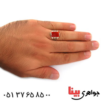 انگشتر عقیق قرمز مردانه مدل سهند _کد:10757