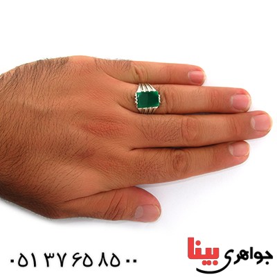 انگشتر عقیق سبز مردانه مدل سهند _کد:10758