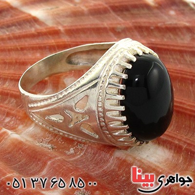 انگشتر عقیق سیاه (اونیکس) مردانه دور چنگی _کد:10760
