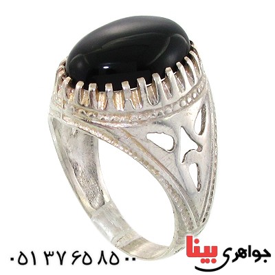 انگشتر عقیق سیاه (اونیکس) مردانه دور چنگی _کد:10760