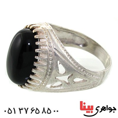 انگشتر عقیق سیاه (اونیکس) مردانه دور چنگی _کد:10760