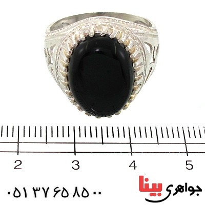 انگشتر عقیق سیاه (اونیکس) مردانه دور چنگی _کد:10760