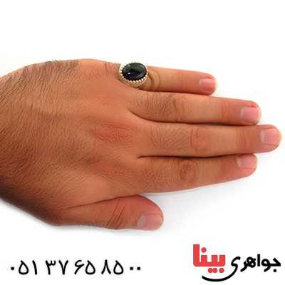 انگشتر عقیق سیاه (اونیکس) مردانه دور چنگی _کد:10760