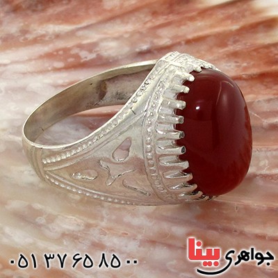 انگشتر عقیق قرمز مردانه دور چنگی _کد:10761
