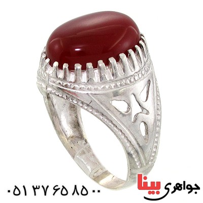 انگشتر عقیق قرمز مردانه دور چنگی _کد:10761