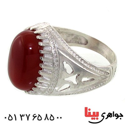 انگشتر عقیق قرمز مردانه دور چنگی _کد:10761