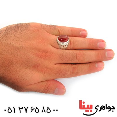 انگشتر عقیق قرمز مردانه دور چنگی _کد:10761