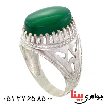انگشتر عقیق سبز مردانه دور چنگی _کد:10762