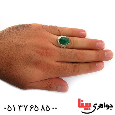 انگشتر عقیق سبز مردانه دور چنگی _کد:10762