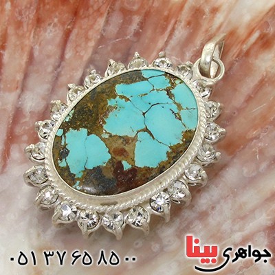 گردنبند فیروزه نیشابوری شجری زنانه دور جواهری درشت _کد:10781