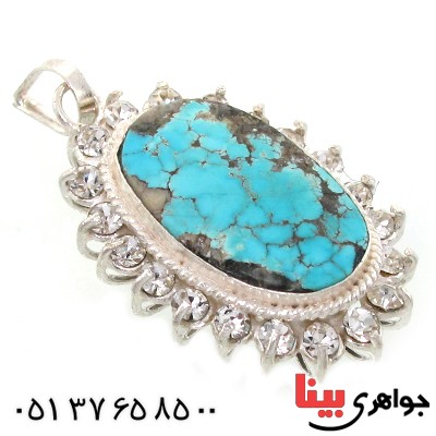 گردنبند فیروزه نیشابوری شجری زنانه دور جواهری _کد:10783