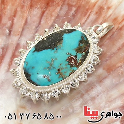 گردنبند فیروزه نیشابوری شجری زنانه دور جواهری درشت _کد:10785