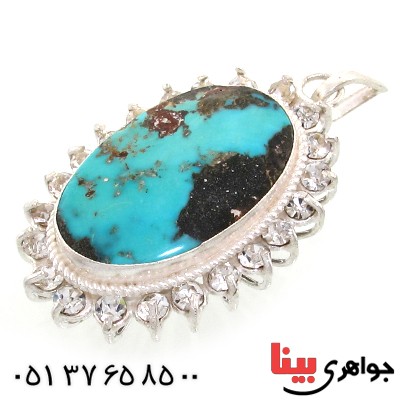 گردنبند فیروزه نیشابوری شجری زنانه دور جواهری درشت _کد:10785