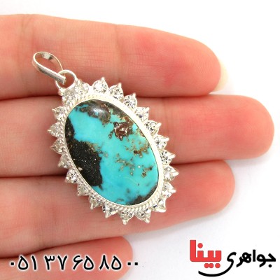 گردنبند فیروزه نیشابوری شجری زنانه دور جواهری درشت _کد:10785