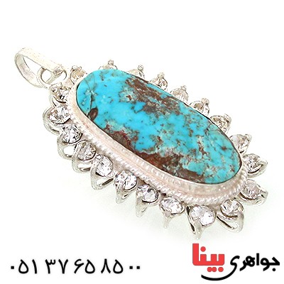 گردنبند فیروزه نیشابوری شجری زنانه دور جواهری _کد:10789