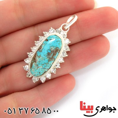 گردنبند فیروزه نیشابوری شجری زنانه دور جواهری _کد:10789