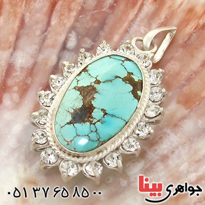 گردنبند فیروزه نیشابوری شجری زنانه دور جواهری _کد:10791