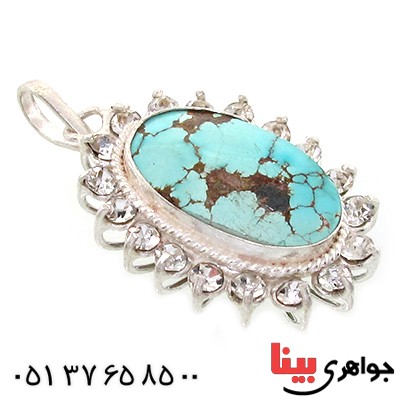 گردنبند فیروزه نیشابوری شجری زنانه دور جواهری _کد:10791