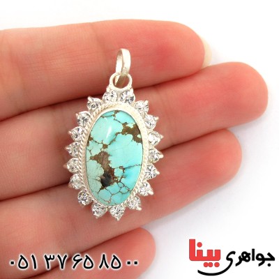 گردنبند فیروزه نیشابوری شجری زنانه دور جواهری _کد:10791