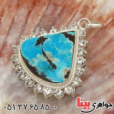 گردنبند فیروزه نیشابوری شجری زنانه درشت دور جواهری اشکی _کد:10793