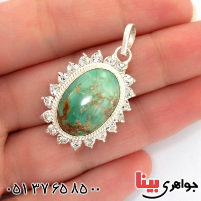 گردنبند فیروزه نیشابوری شجری زنانه دور جواهری _کد:10795