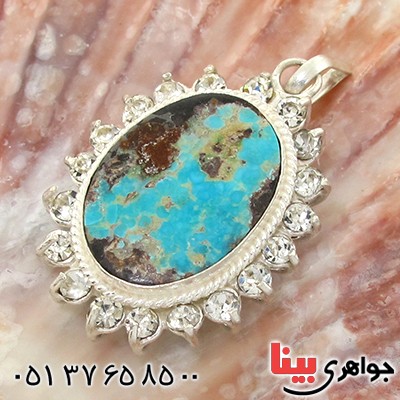 گردنبند فیروزه نیشابوری شجری زنانه دور جواهری _کد:10797