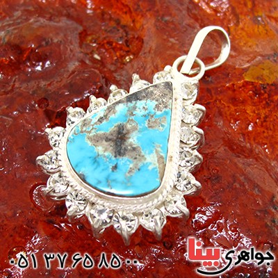 گردنبند فیروزه نیشابوری شجری زنانه دور جواهری اشکی _کد:10799