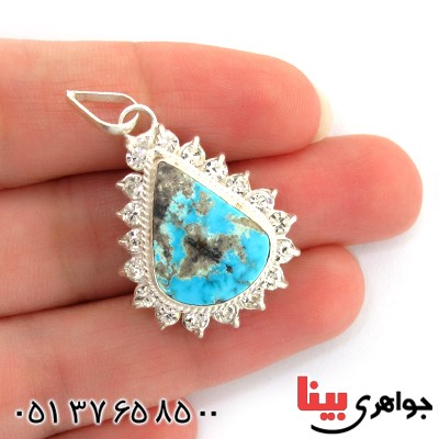 گردنبند فیروزه نیشابوری شجری زنانه دور جواهری اشکی _کد:10799