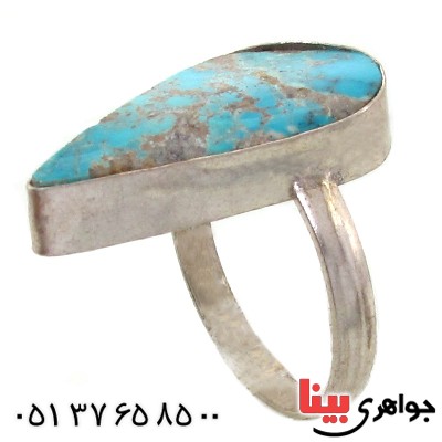 انگشتر فیروزه نیشابوری شجری درشت دور ساده اشکی _کد:10810