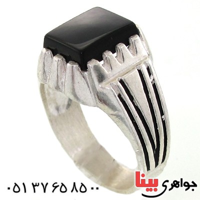 انگشتر عقیق سیاه (اونیکس) خراسانی مربعی مردانه _کد:10836