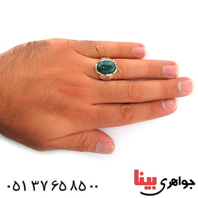 انگشتر عقیق سبز خراسانی مردانه مدل دور چنگی _کد:10839