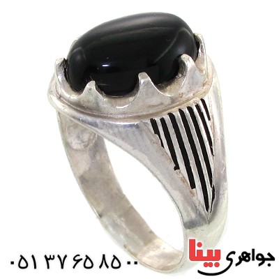 انگشتر عقیق سیاه (اونیکس) مردانه مدل هلالی _کد:10842