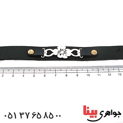 دستبند نقره و چرم طبیعی مدل گل _کد:10847