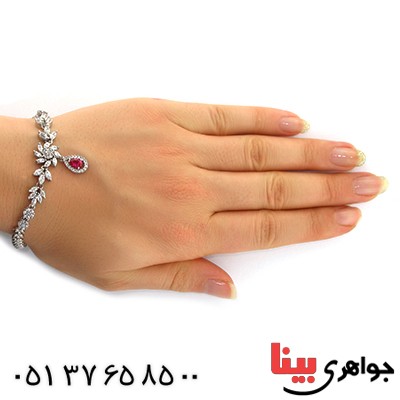 دستبند یاقوت سرخ زنانه گل دار مد روز و شیک _کد:10850