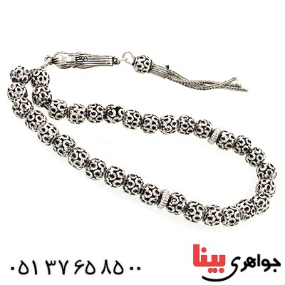 تسبیح نقره 33 دانه ای سیاه قلم کاری _کد:10864