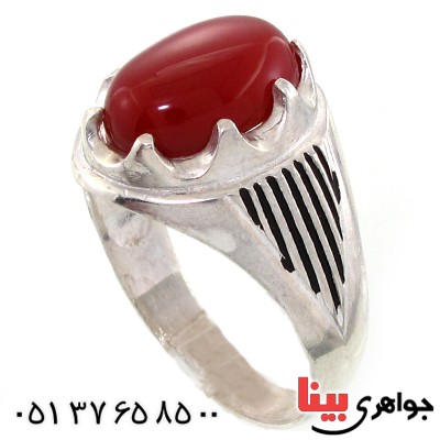 انگشتر عقیق قرمز مردانه مدل هلالی _کد:10867