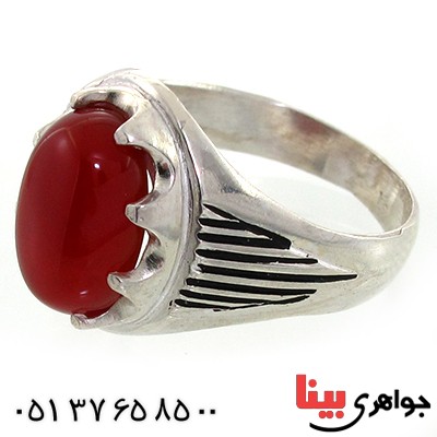 انگشتر عقیق قرمز مردانه مدل هلالی _کد:10867