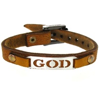 دستبند نقره و چرم طبیعی مدل GOD 